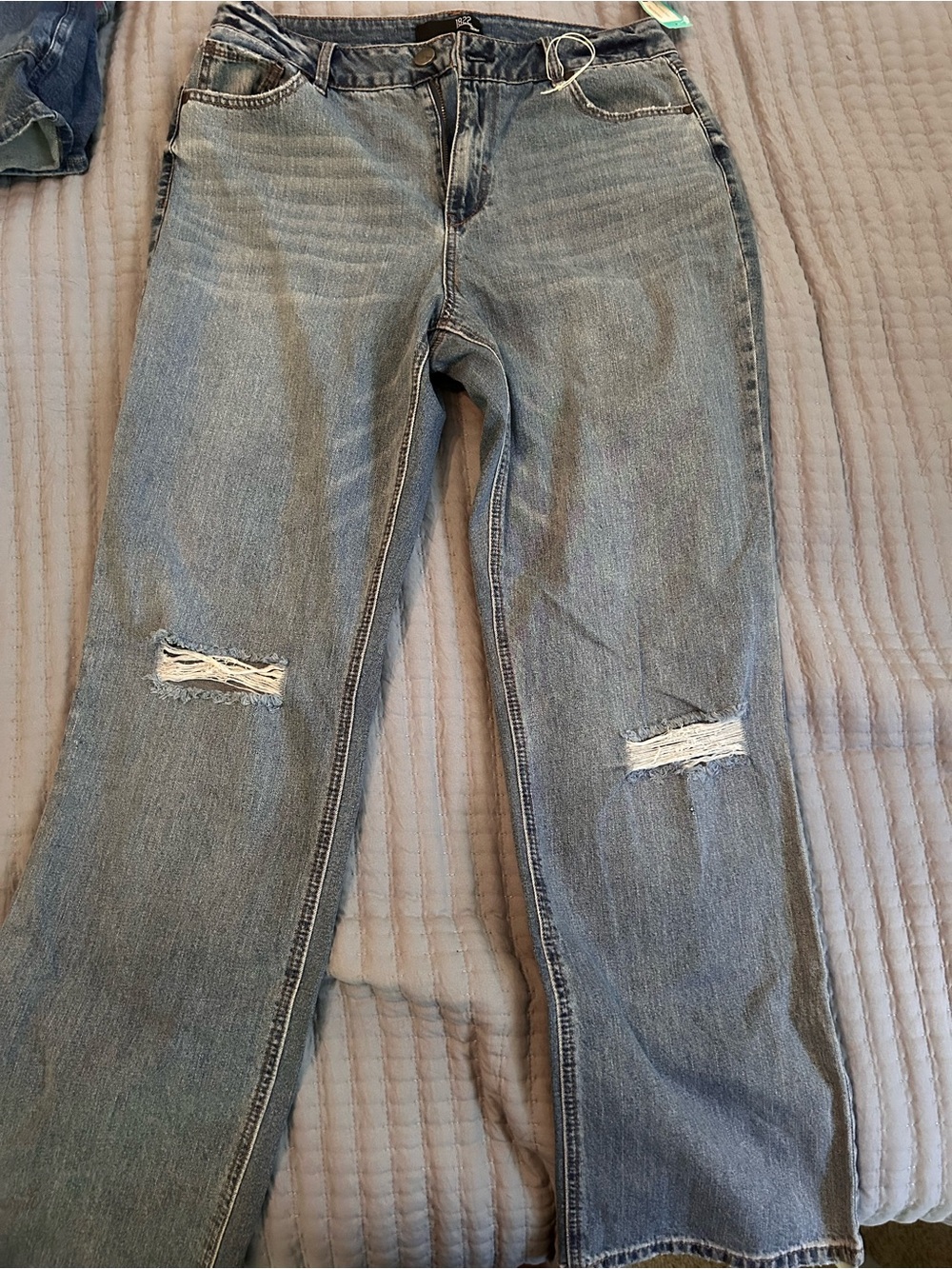 1822 Denim Women's Light Blue Straight-Leg Jeans with Knee Rips